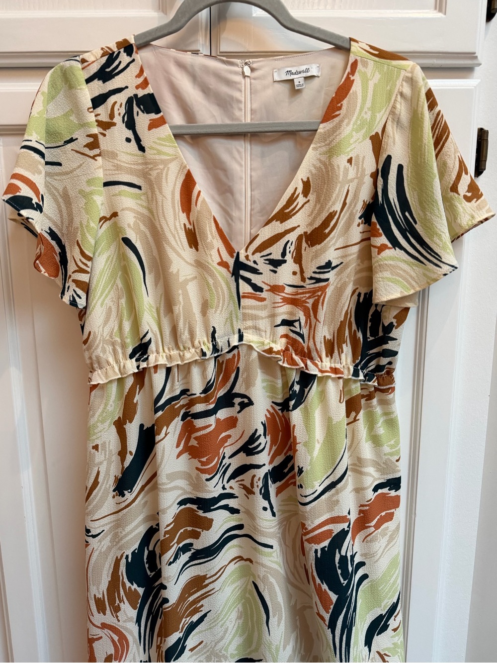 Madewell Flutter Sleeve Ruffle Waist Midi Dress in Brushing Up Print Size 6 - Picture 6 of 16